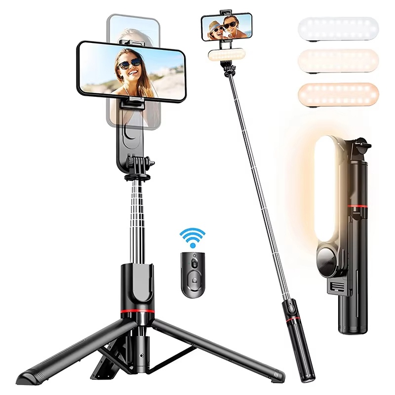 Photography Basics - ไม้เซลฟี่แบบพกพาขนาดเล็ก หมุนได้ 360 องศา พร้อมไฟ LED