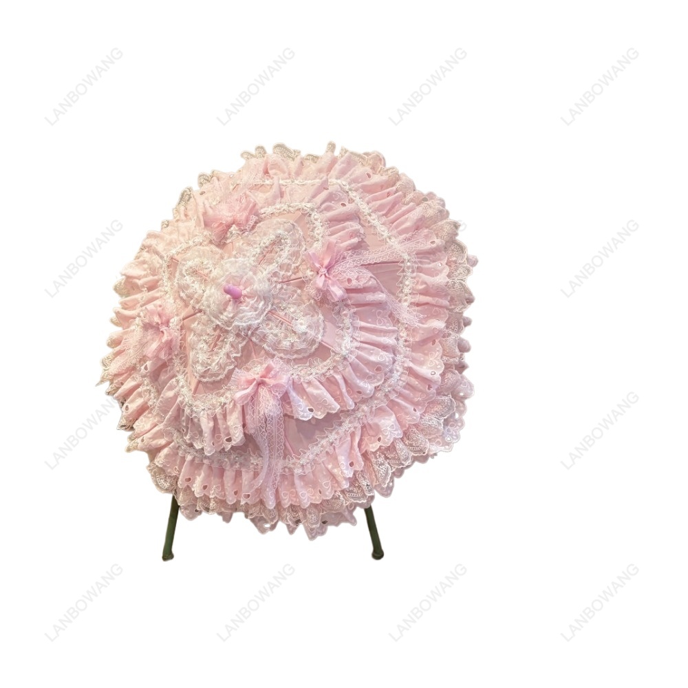 Photography Umbrella - ร่มลูกไม้ลายดอกไม้สีชมพูทรงหัวใจทำมือ ขนาดเล็ก สำหรับตกแต่งสไตล์ตะวันตก งานแต่งงาน งานน้ำชา และอุปกรณ์ถ่ายภาพ